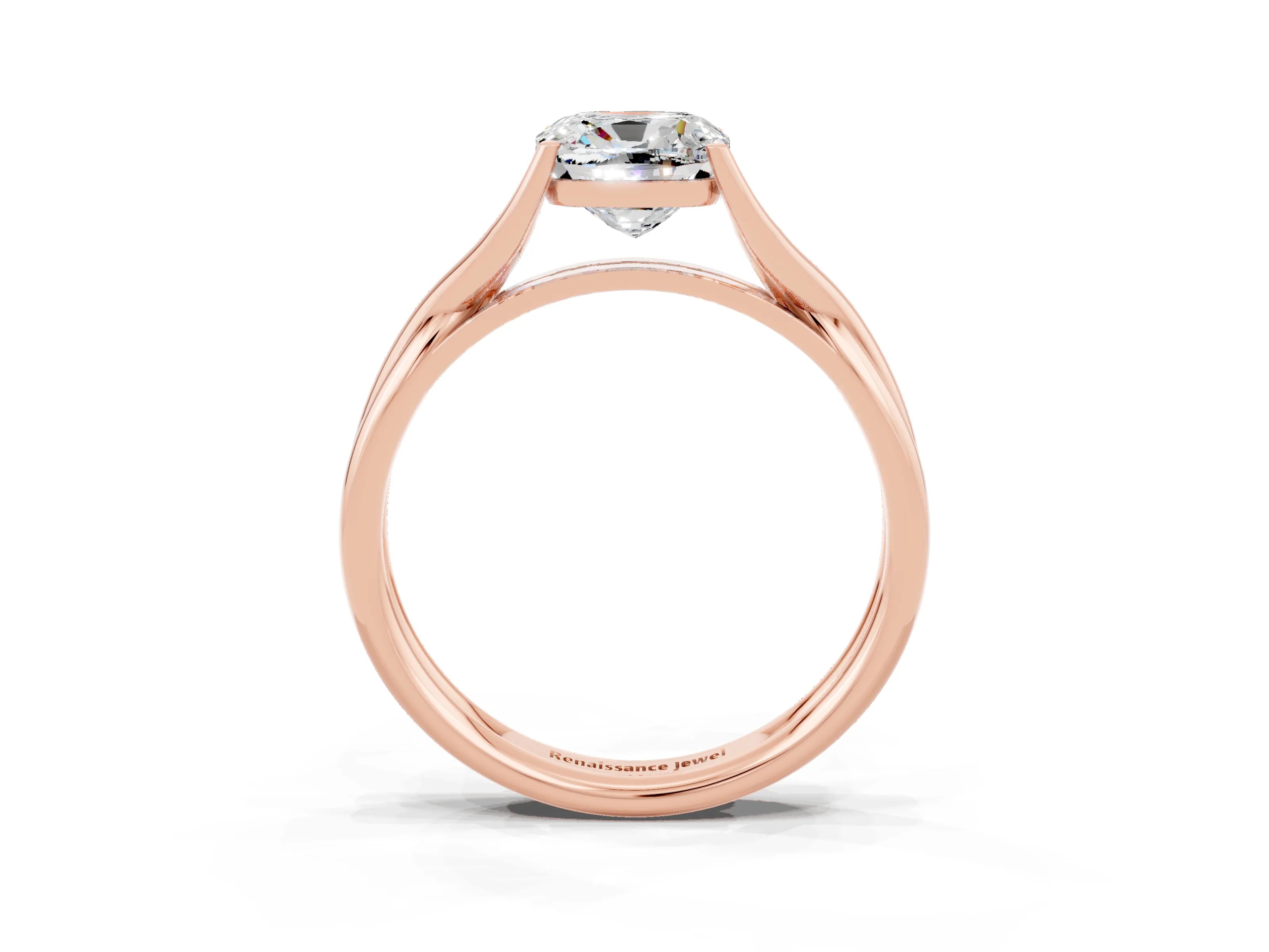 Rose gold Cushion Cut Moissanite Solitaire Twist Band Prong Setting Ring_63