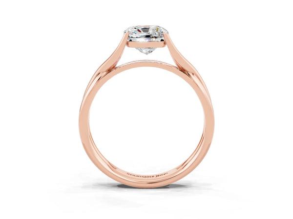 Rose gold Cushion Cut Moissanite Solitaire Twist Band Prong Setting Ring