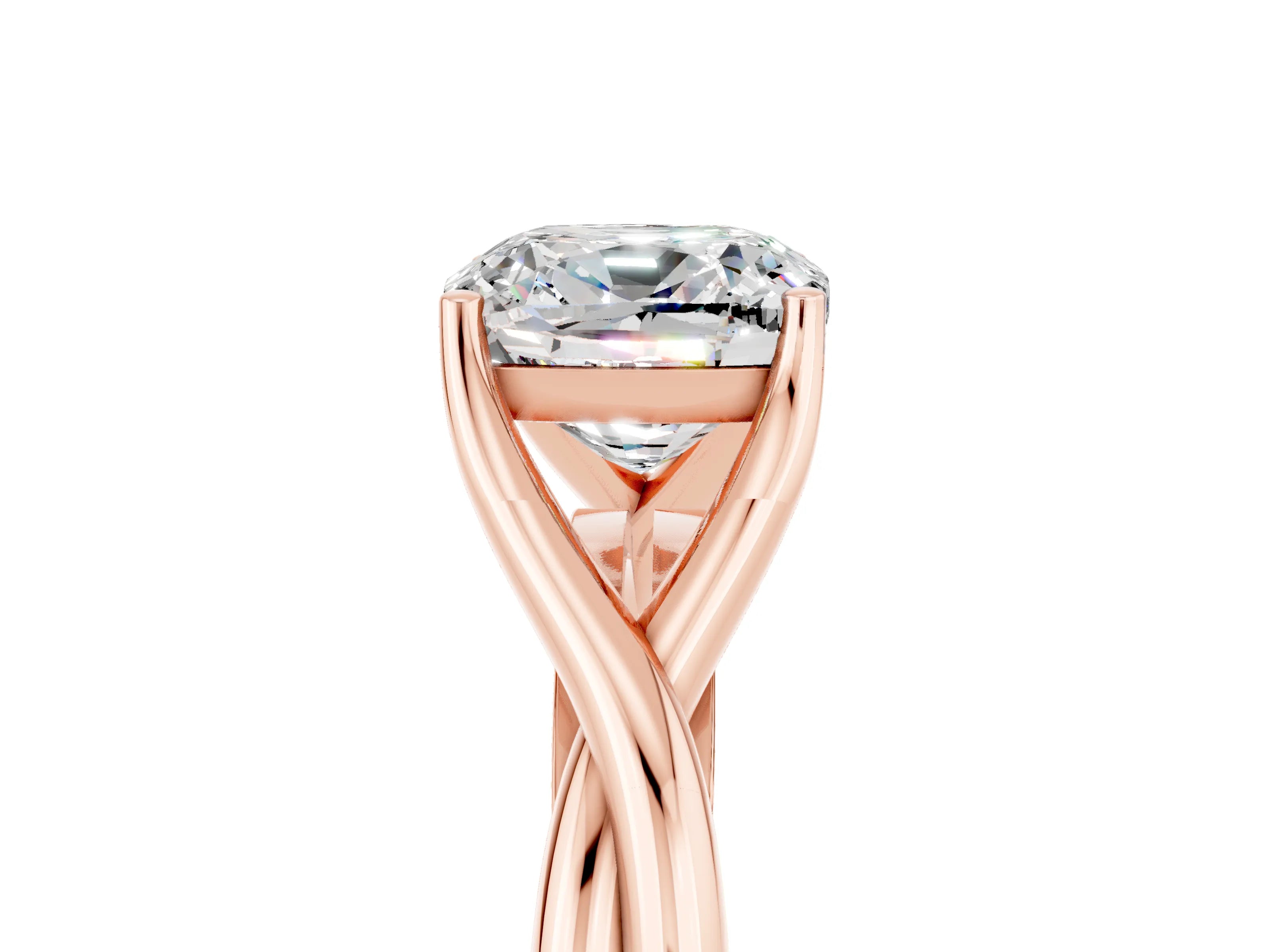 Rose gold Cushion Cut Moissanite Solitaire Twist Band Prong Setting Ring_65
