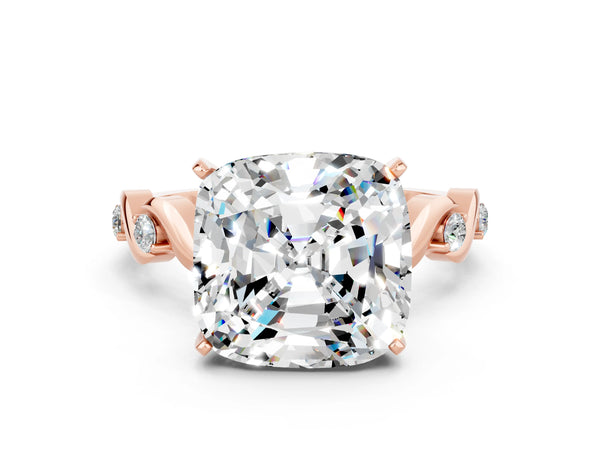 Rose gold Cushion Cut Moissanite Solitaire Twisted Band with Round  Accents and Prong Setting