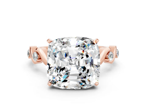 Rose gold Cushion Cut Moissanite Solitaire Twisted Band with Round  Accents and Prong Setting_12