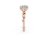 Rose gold Cushion Cut Moissanite Solitaire Twisted Band with Round  Accents and Prong Setting_14