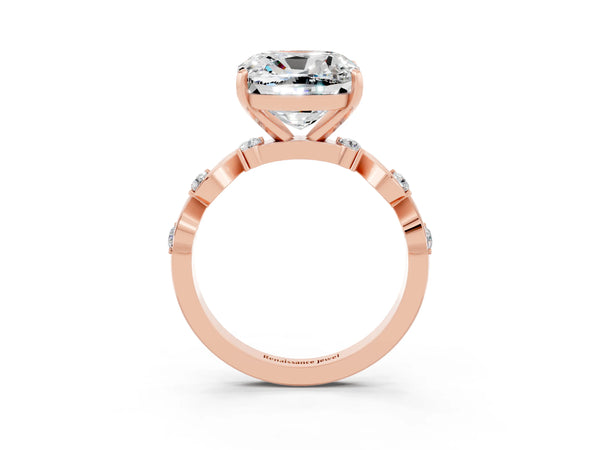 Rose gold Cushion Cut Moissanite Solitaire Twisted Band with Round  Accents and Prong Setting