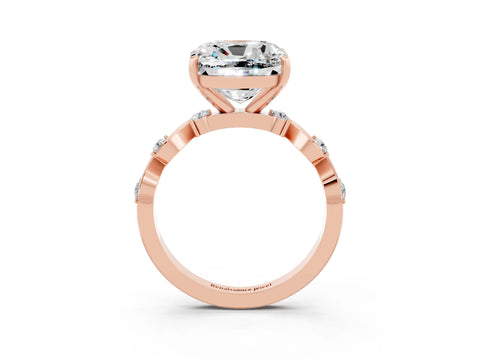 Rose gold Cushion Cut Moissanite Solitaire Twisted Band with Round  Accents and Prong Setting_15