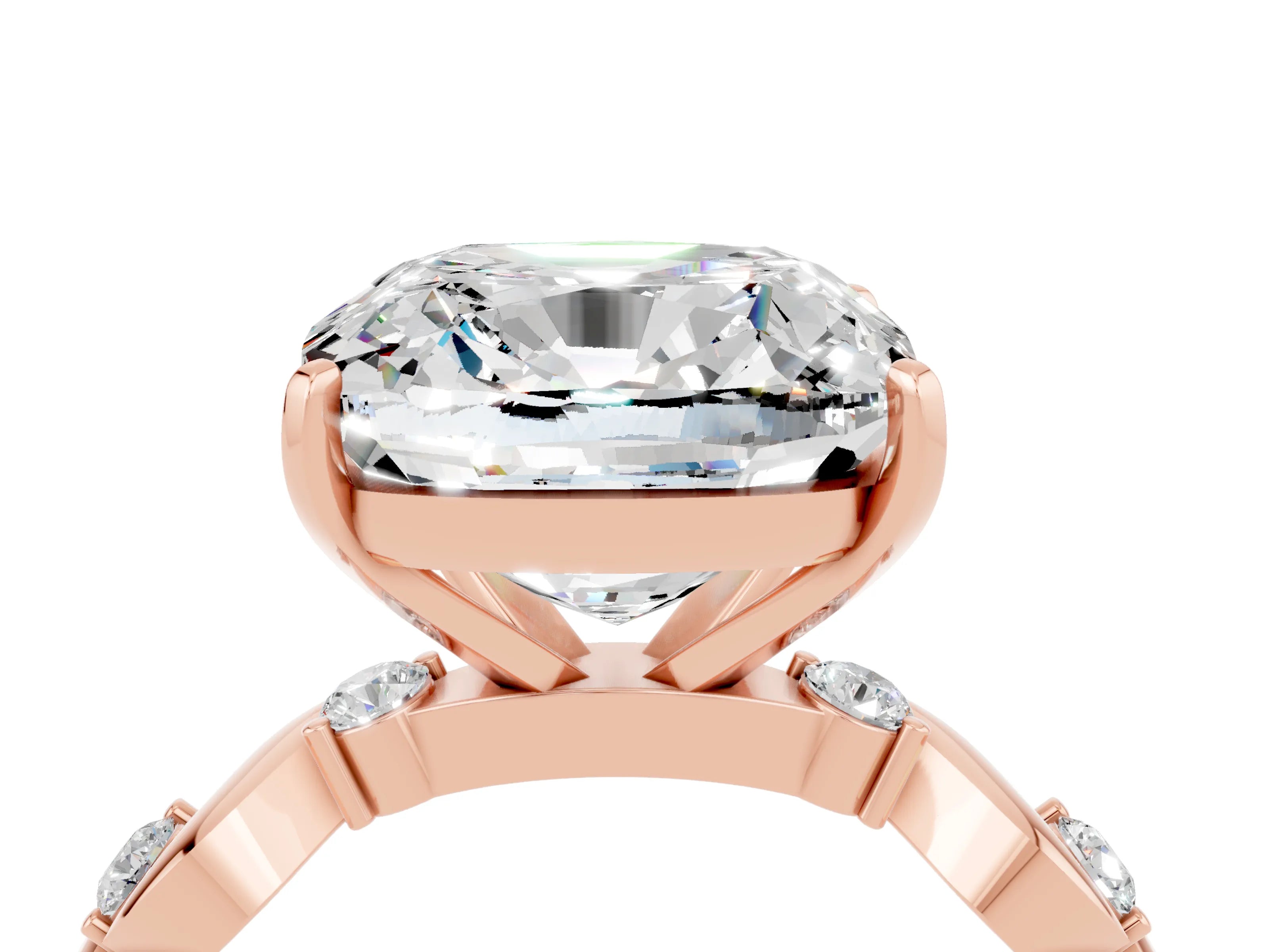 Rose gold Cushion Cut Moissanite Solitaire Twisted Band with Round  Accents and Prong Setting_16