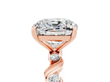 Rose gold Cushion Cut Moissanite Solitaire Twisted Band with Round  Accents and Prong Setting_17