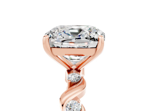 Rose gold Cushion Cut Moissanite Solitaire Twisted Band with Round  Accents and Prong Setting_17