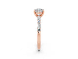 Rose gold Cushion Cut Moissanite Solitaire with Side Baguettes and Channel Set Band_2