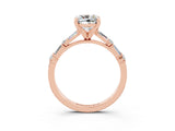 Rose gold Cushion Cut Moissanite Solitaire with Side Baguettes and Channel Set Band_3