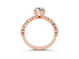 Rose gold Cushion Cut Moissanite Solitaire with Side Stones, Pave Band, Four-Prong Setting_39