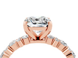 Rose gold Cushion Cut Moissanite Solitaire with Side Stones, Pave Band, Four-Prong Setting_40