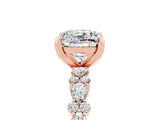 Rose gold Cushion Cut Moissanite Solitaire with Side Stones, Pave Band, Four-Prong Setting_41