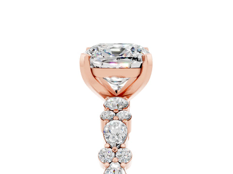 Rose gold Cushion Cut Moissanite Solitaire with Side Stones, Pave Band, Four-Prong Setting_41