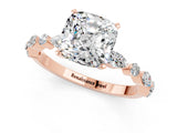 Rose gold Cushion Cut Moissanite Solitaire with Side Stones on a Pavé Band and Four-Prong Setting_1