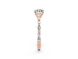 Rose gold Cushion Cut Moissanite Solitaire with Side Stones on a Pavé Band and Four-Prong Setting_2