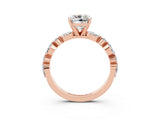 Rose gold Cushion Cut Moissanite Solitaire with Side Stones on a Pavé Band and Four-Prong Setting_3