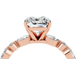 Rose gold Cushion Cut Moissanite Solitaire with Side Stones on a Pavé Band and Four-Prong Setting_4