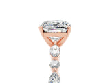 Rose gold Cushion Cut Moissanite Solitaire with Side Stones on a Pavé Band and Four-Prong Setting_5