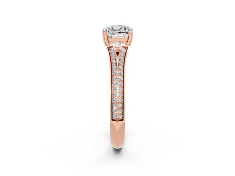Rose gold Cushion Cut Moissanite Split Shank Engagement Ring with Pavé Band_2