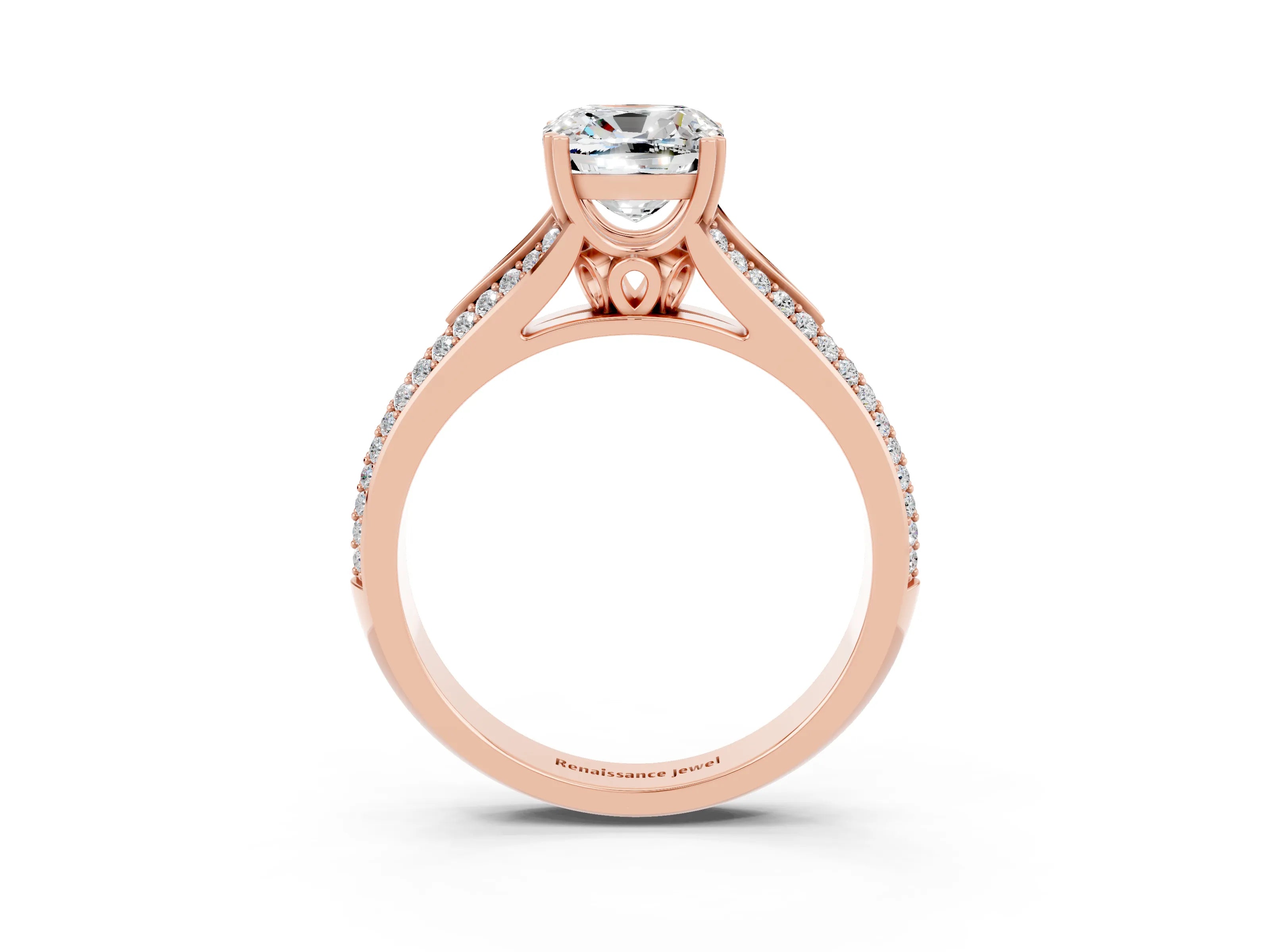 Rose gold Cushion Cut Moissanite Split Shank Engagement Ring with Pavé Band_3