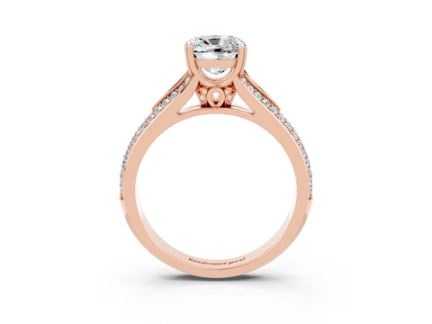 Rose gold Cushion Cut Moissanite Split Shank Engagement Ring with Pavé Band_3