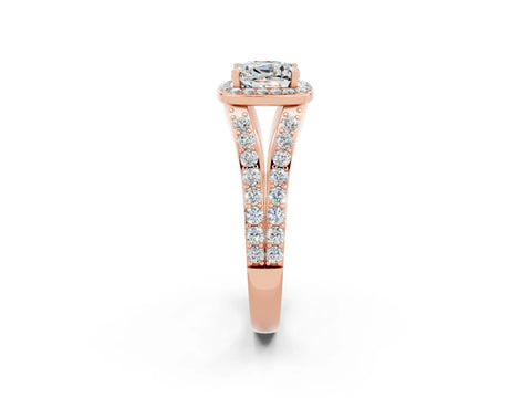 Rose gold Cushion Cut Moissanite Split Shank Halo Ring with Four-Prong Setting_14