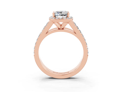 Rose gold Cushion Cut Moissanite Split Shank Halo Ring with Four-Prong Setting_15