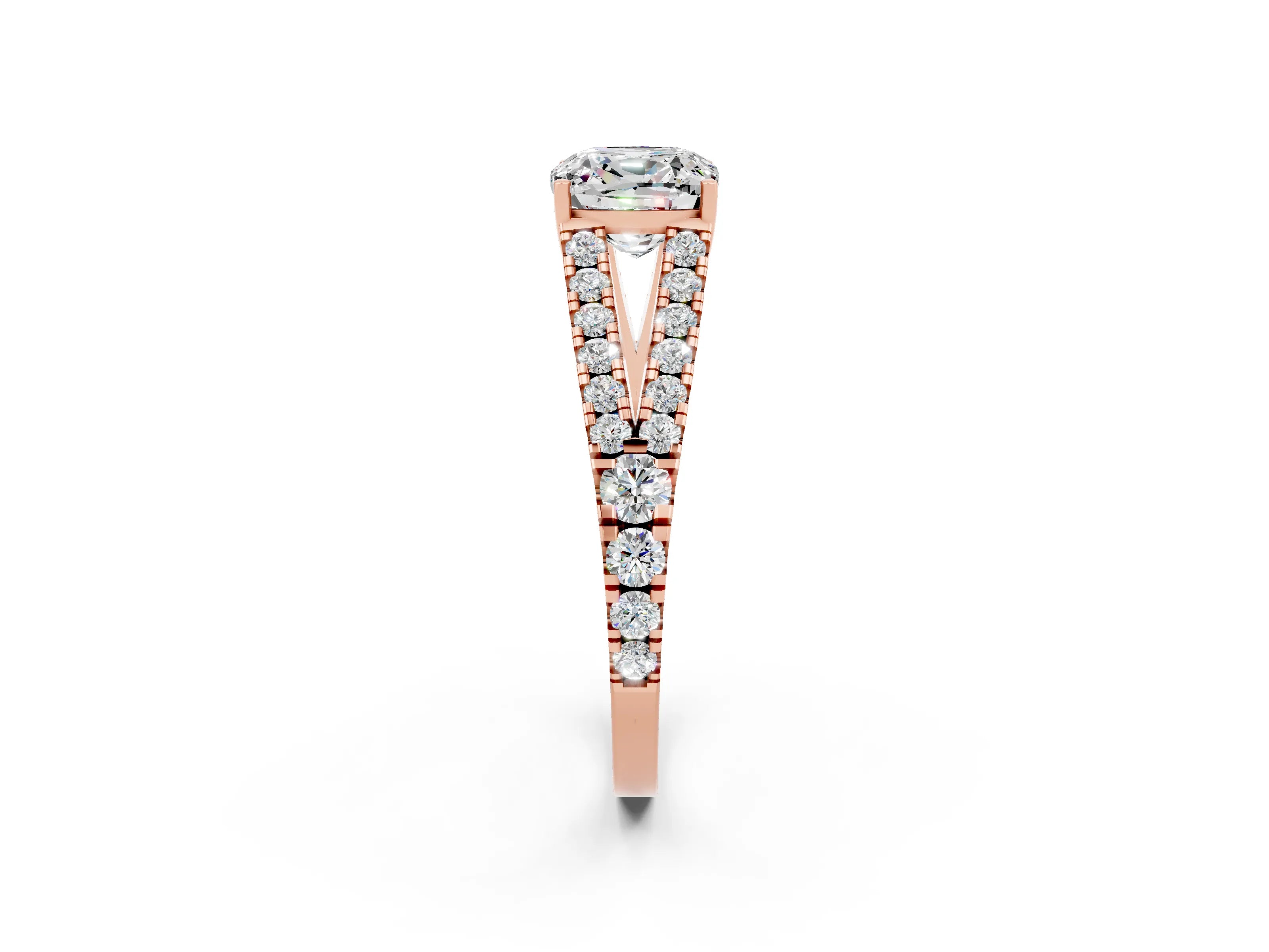 Rose gold Cushion Cut Moissanite Split Shank Pavé Engagement Ring with Four-Prong Setting_35