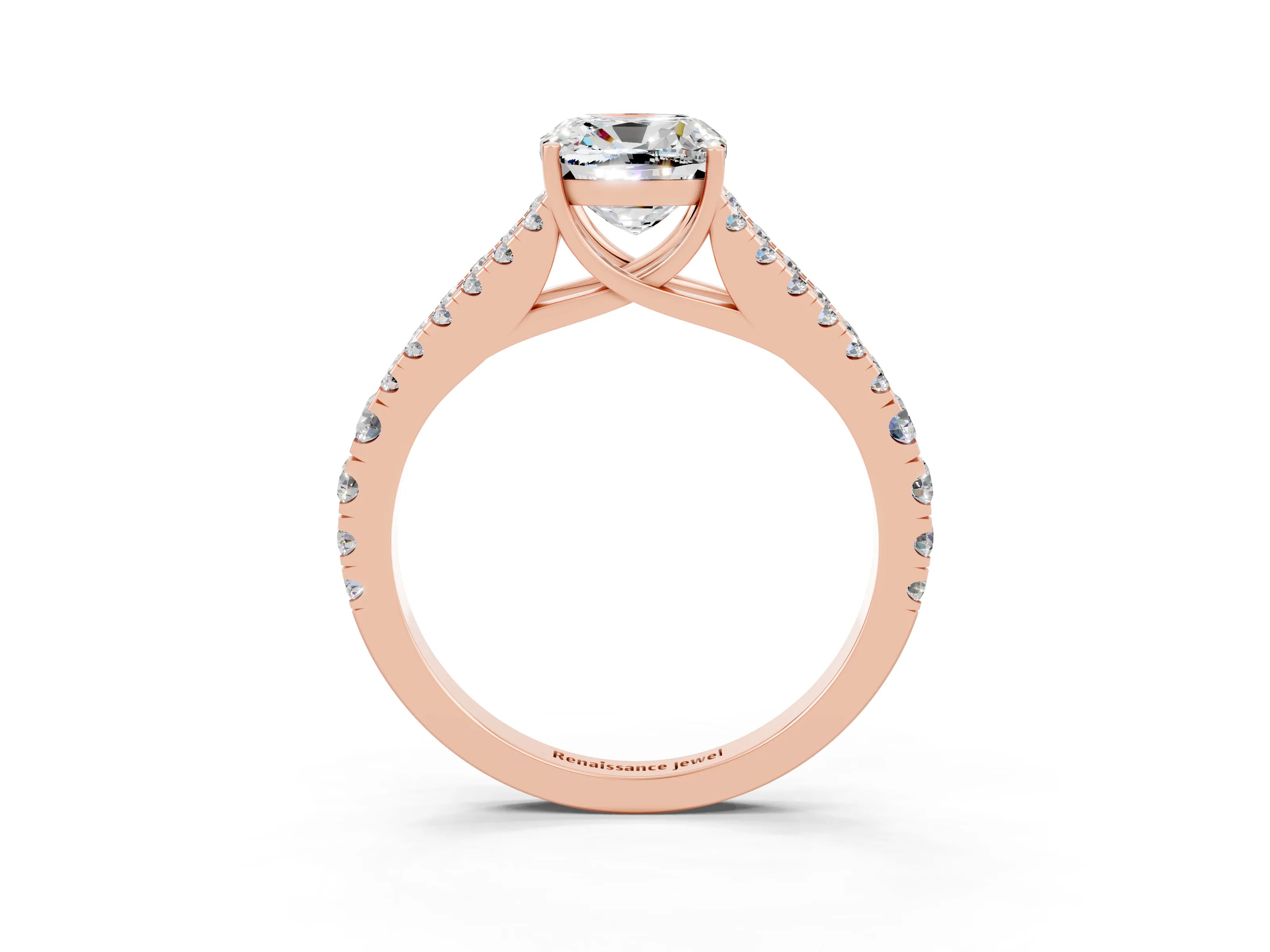 Rose gold Cushion Cut Moissanite Split Shank Pavé Engagement Ring with Four-Prong Setting_36