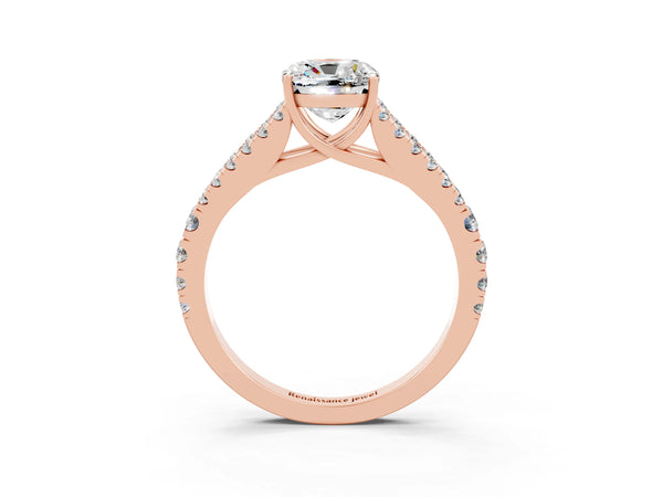 Rose gold Cushion Cut Moissanite Split Shank Pavé Engagement Ring with Four-Prong Setting
