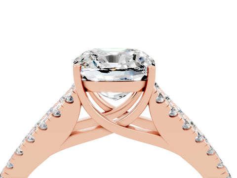 Rose gold Cushion Cut Moissanite Split Shank Pavé Engagement Ring with Four-Prong Setting_37