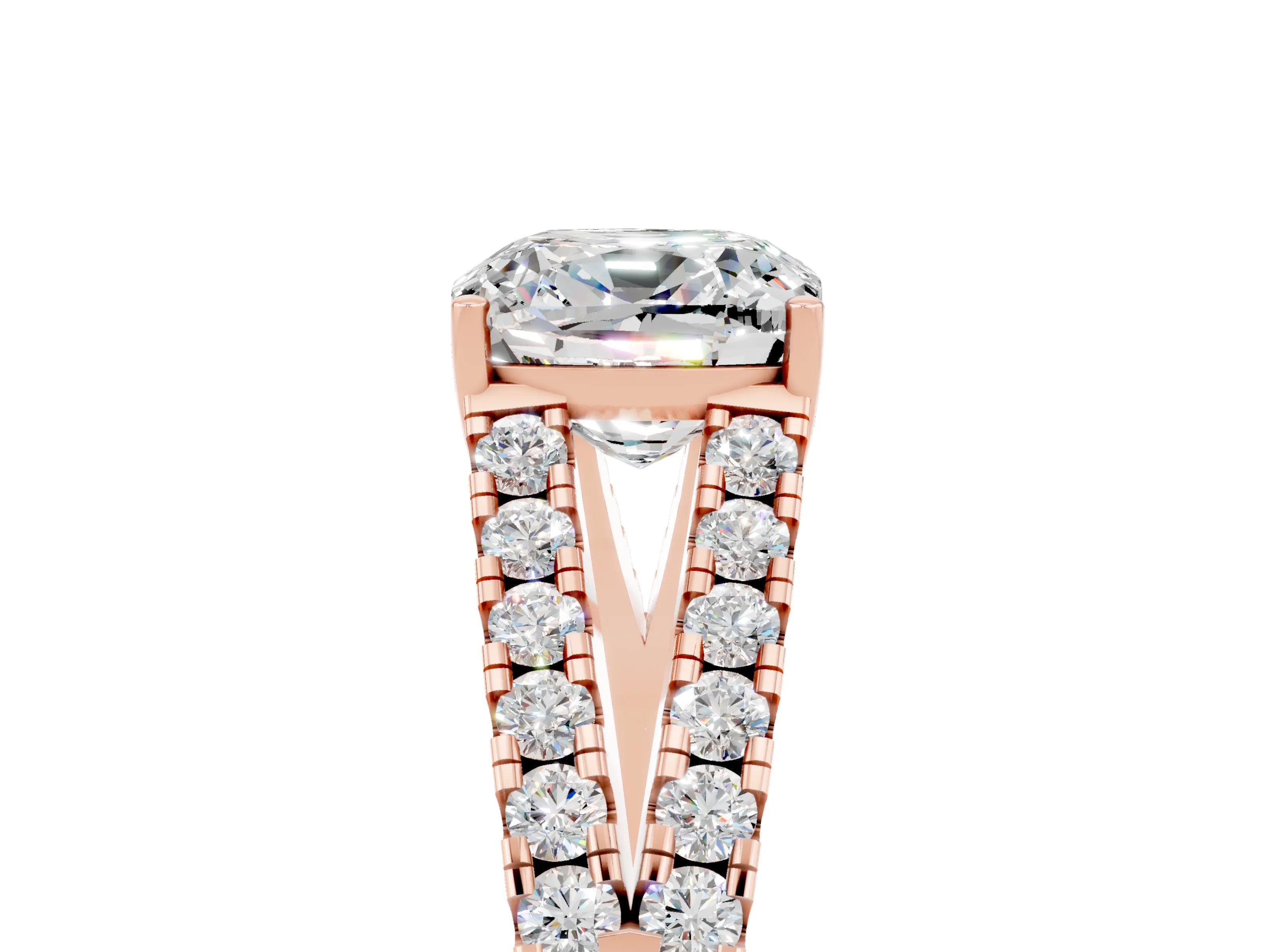 Rose gold Cushion Cut Moissanite Split Shank Pavé Engagement Ring with Four-Prong Setting_38