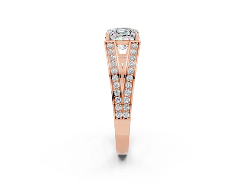 Rose gold Cushion Cut Moissanite Split Shank Ring with Pavé Band and Four-Prong Setting_2