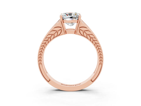 Rose gold Cushion Cut Moissanite Split Shank Ring with Pavé Band and Four-Prong Setting_3