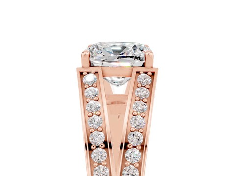 Rose gold Cushion Cut Moissanite Split Shank Ring with Pavé Band and Four-Prong Setting_5