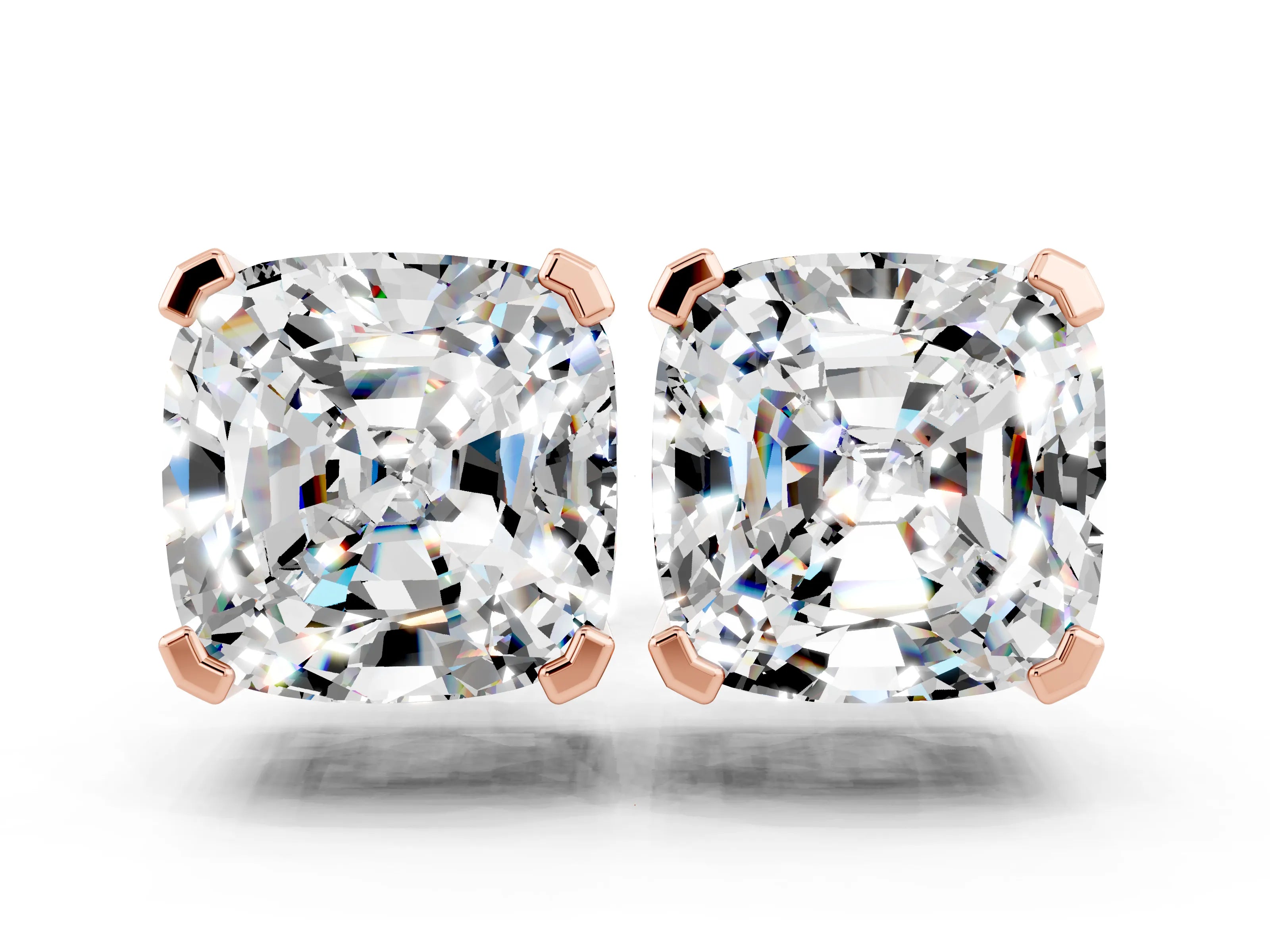 Rose gold Cushion Cut Moissanite Stud Earrings_12