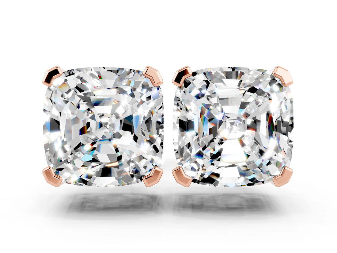 Rose gold Cushion Cut Moissanite Stud Earrings_12