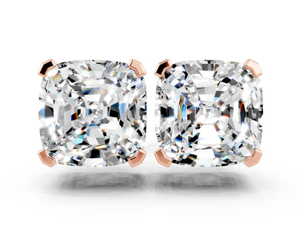 Rose gold Cushion Cut Moissanite Stud Earrings