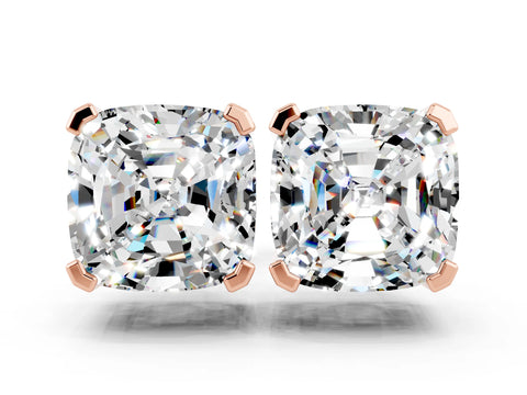 Rose gold Cushion Cut Moissanite Stud Earrings_12