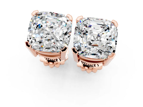 Rose gold Cushion Cut Moissanite Stud Earrings_13