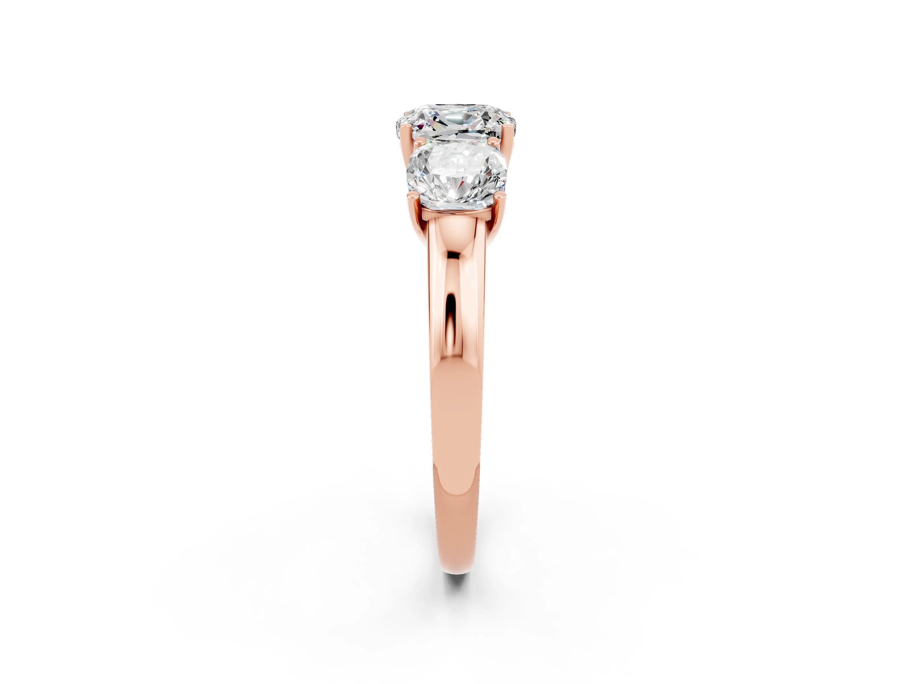 Rose gold Cushion Cut Moissanite Three-Stone Ring with Four-Prong Setting and Classic Band_2