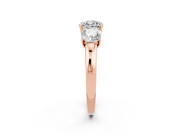 Rose gold Cushion Cut Moissanite Three-Stone Ring with Four-Prong Setting and Classic Band