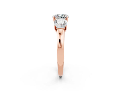 Rose gold Cushion Cut Moissanite Three-Stone Ring with Four-Prong Setting and Classic Band_2