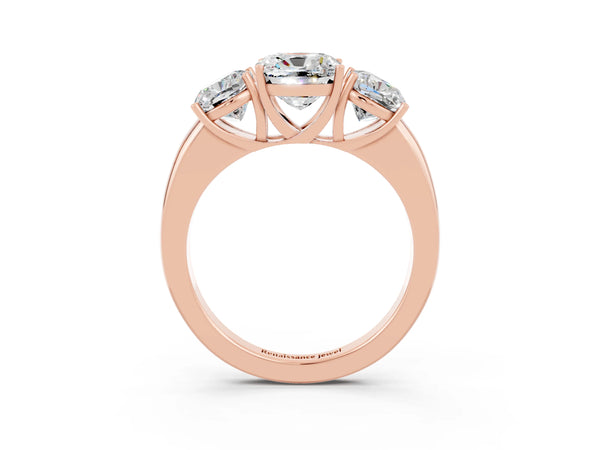 Rose gold Cushion Cut Moissanite Three-Stone Ring with Four-Prong Setting and Classic Band
