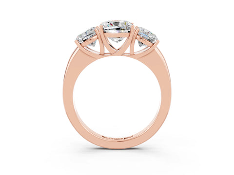 Rose gold Cushion Cut Moissanite Three-Stone Ring with Four-Prong Setting and Classic Band_3