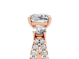 Rose gold Cushion Cut Moissanite Three-Stone Ring with Pavé Split Shank and Four-Prong Setting_17