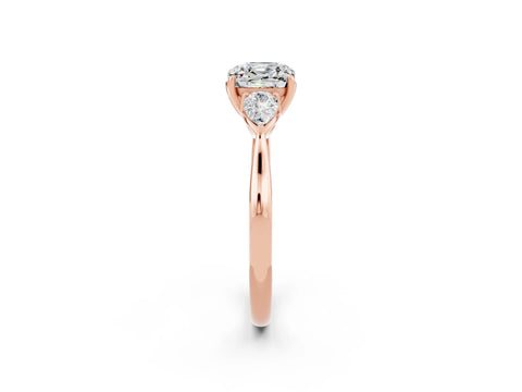 Rose gold Cushion Cut Moissanite Three-Stone Ring with Pear Side Stones and Four-Prong Setting_14