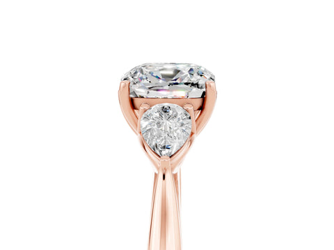 Rose gold Cushion Cut Moissanite Three-Stone Ring with Pear Side Stones and Four-Prong Setting_17