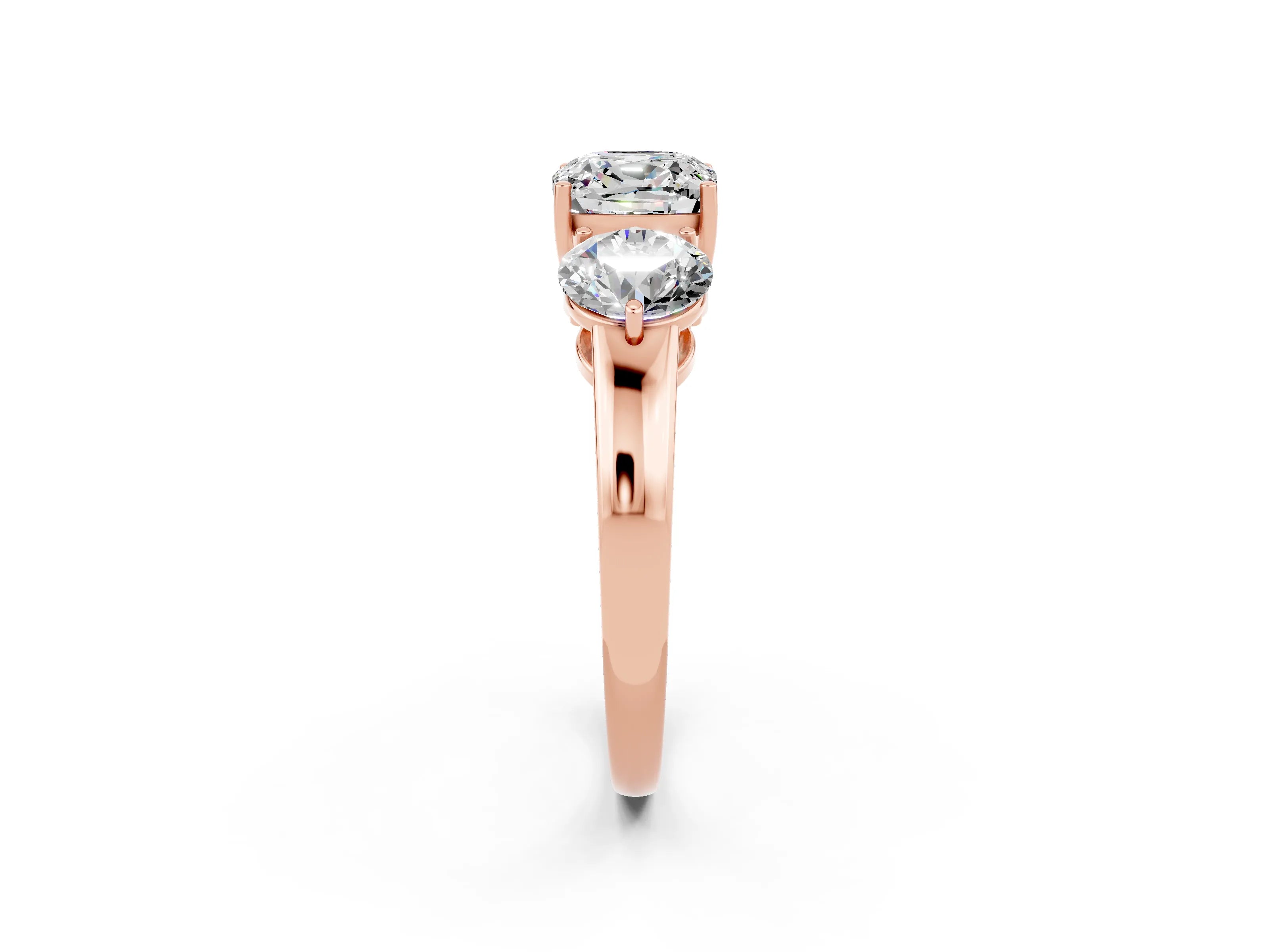 Rose gold Cushion Cut Moissanite Three-Stone Ring with Prong Setting and Classic Band_2
