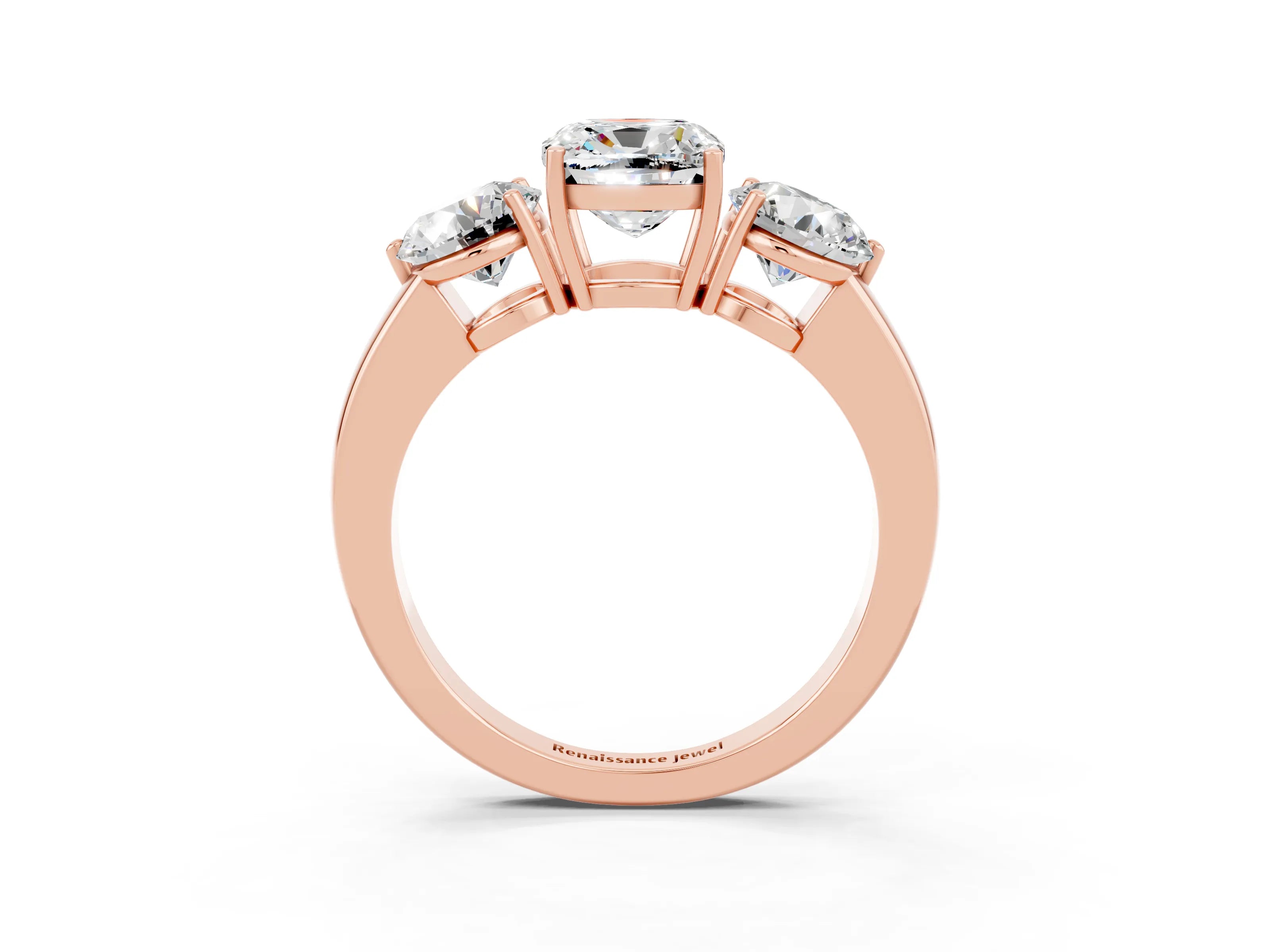 Rose gold Cushion Cut Moissanite Three-Stone Ring with Prong Setting and Classic Band_3